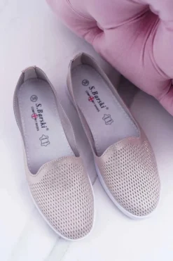 Damskie buty S.Barski Damskie Półbuty Wsuwane Skórzane Lordsy Złote Lordi