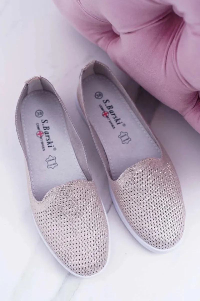 Damskie buty S.Barski Damskie Półbuty Wsuwane Skórzane Lordsy Złote Lordi