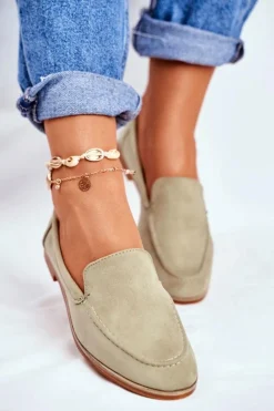 Sale Boto Damskie Półbuty Wsuwane Zamszowe Zielone Twinky