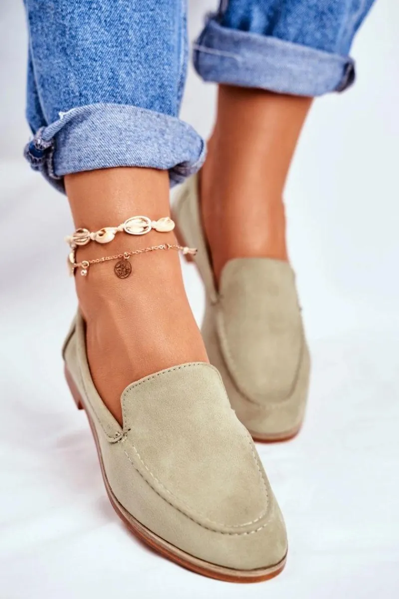 Sale Boto Damskie Półbuty Wsuwane Zamszowe Zielone Twinky