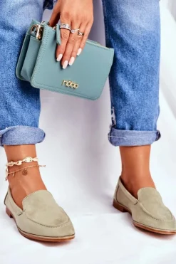 Sale Boto Damskie Półbuty Wsuwane Zamszowe Zielone Twinky