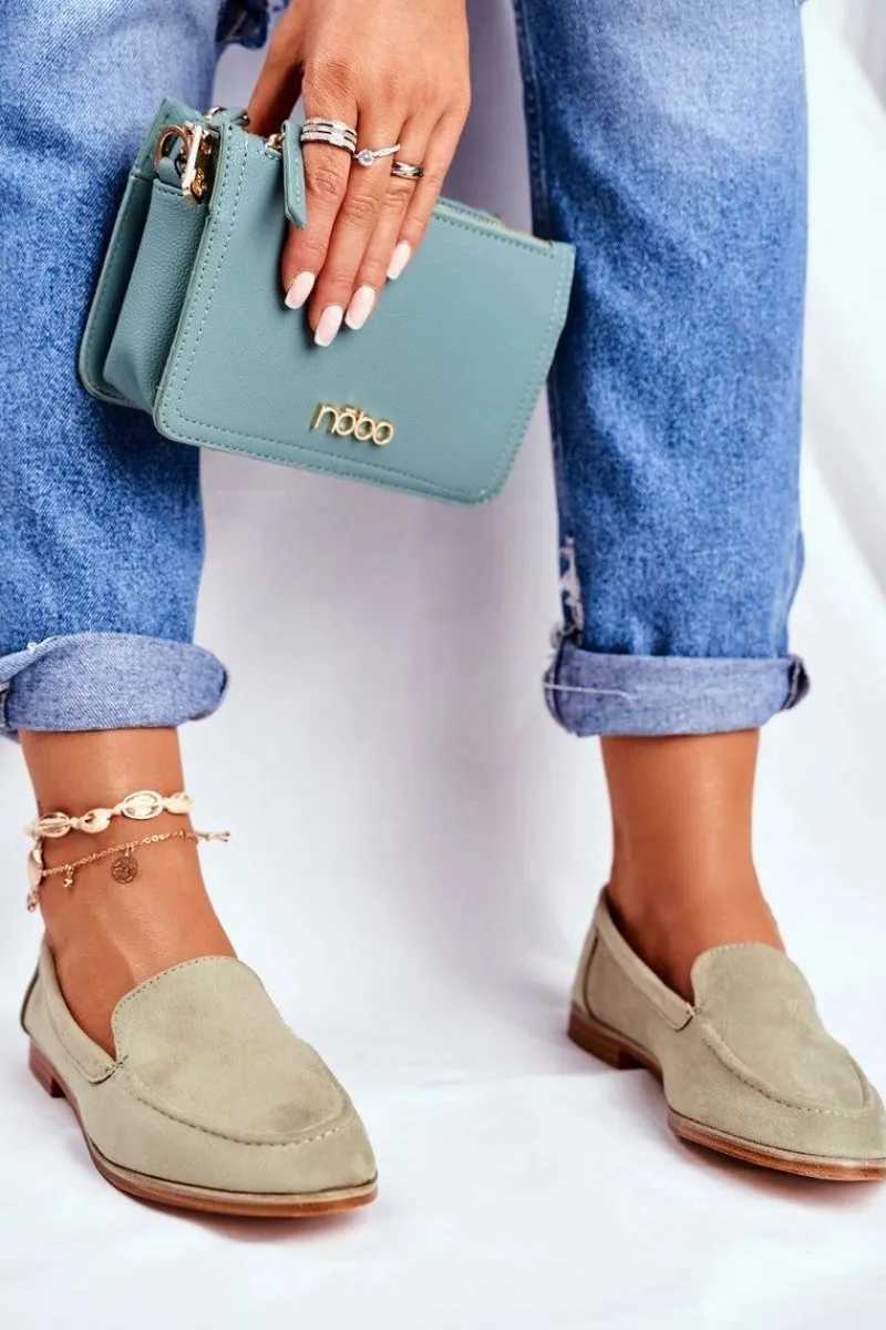 Sale Boto Damskie Półbuty Wsuwane Zamszowe Zielone Twinky