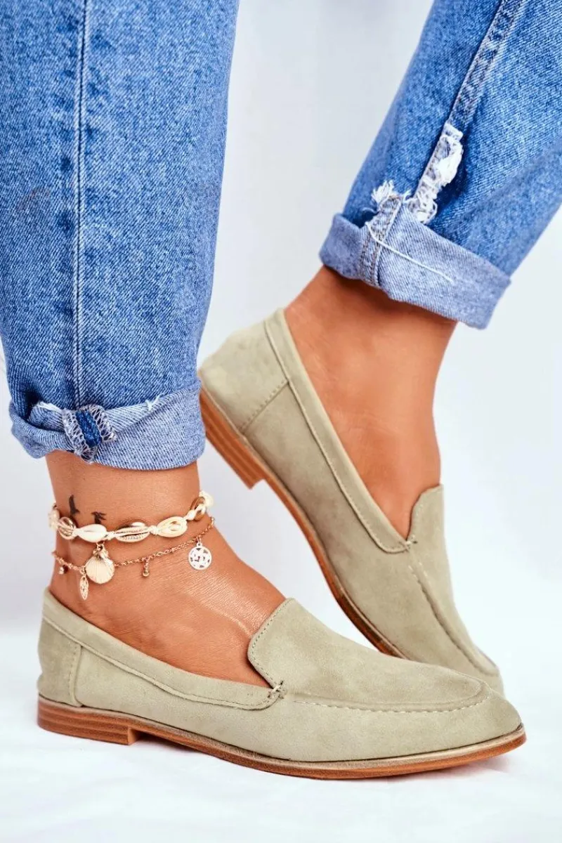 Sale Boto Damskie Półbuty Wsuwane Zamszowe Zielone Twinky