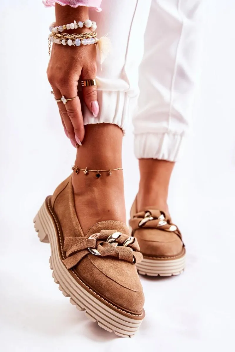 Sale Laura Messi Damskie Półbuty Zamszowe 2523 Camel