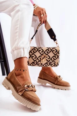 Sale Laura Messi Damskie Półbuty Zamszowe 2523 Camel