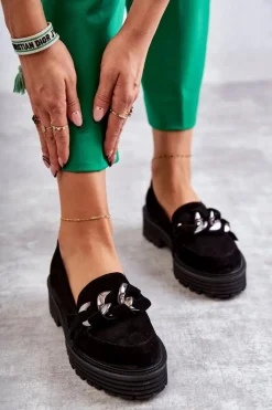 Clearance Damskie Półbuty Zamszowe 2523 Czarne Damskie Półbuty Skórzane|Mokasyny Damskie Zamszowe