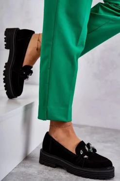 Clearance Damskie Półbuty Zamszowe 2523 Czarne Damskie Półbuty Skórzane|Mokasyny Damskie Zamszowe