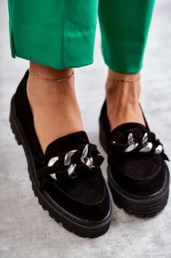 Clearance Damskie Półbuty Zamszowe 2523 Czarne Damskie Półbuty Skórzane|Mokasyny Damskie Zamszowe