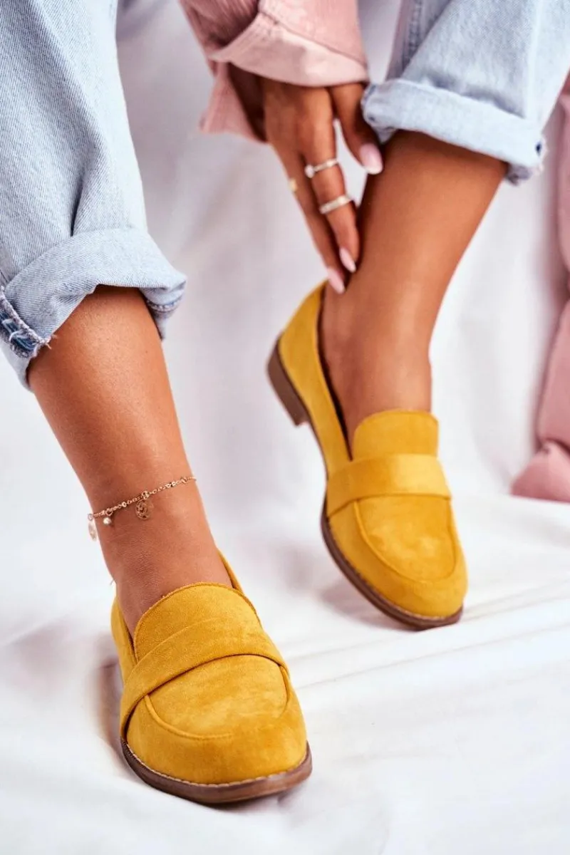 Outlet Boto Damskie Półbuty Zamszowe Żółte Cintra