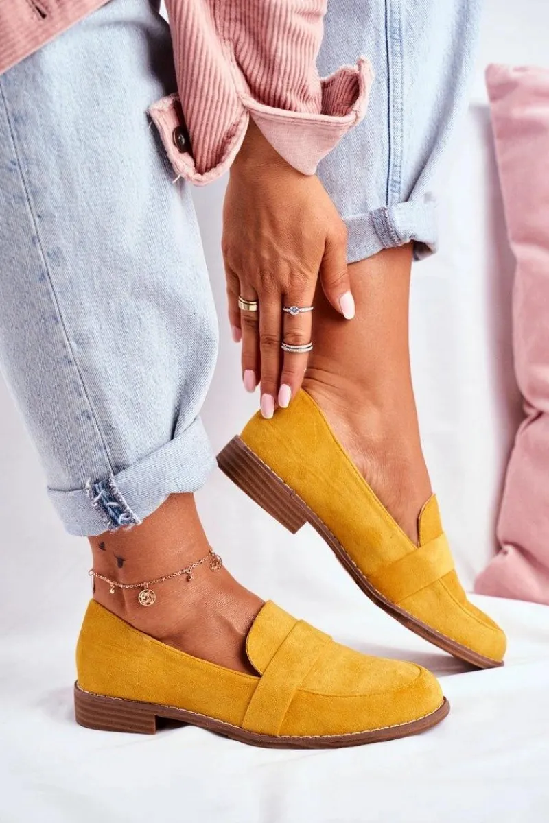 Outlet Boto Damskie Półbuty Zamszowe Żółte Cintra