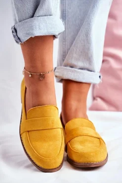 Outlet Boto Damskie Półbuty Zamszowe Żółte Cintra