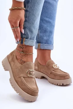 Półbuty Skórzane|Mokasyny Damskie Zamszowe>Laura Messi Damskie Półbuty Zamszowe Z Ozdobą Beżowe Rosefalls Beżowy