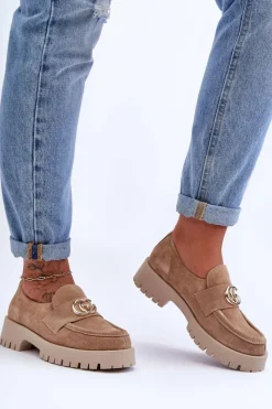 Półbuty Skórzane|Mokasyny Damskie Zamszowe>Laura Messi Damskie Półbuty Zamszowe Z Ozdobą Beżowe Rosefalls Beżowy