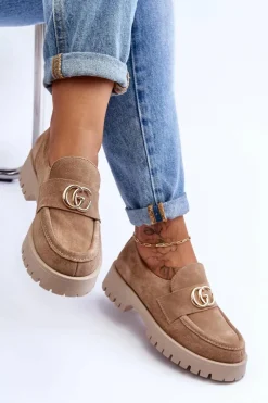 Półbuty Skórzane|Mokasyny Damskie Zamszowe></noscript>Laura Messi Damskie Półbuty Zamszowe Z Ozdobą Beżowe Rosefalls Beżowy