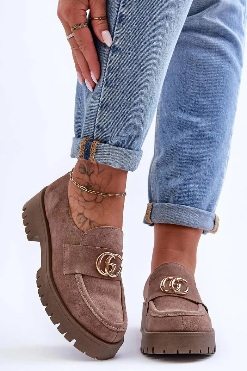 Sale Laura Messi Damskie Półbuty Zamszowe Z Ozdobą Ciemnobeżowe Rosefalls Beżowy