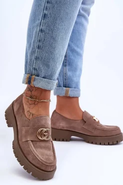 Sale Laura Messi Damskie Półbuty Zamszowe Z Ozdobą Ciemnobeżowe Rosefalls Beżowy