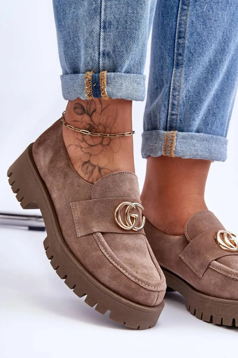 Sale Laura Messi Damskie Półbuty Zamszowe Z Ozdobą Ciemnobeżowe Rosefalls Beżowy