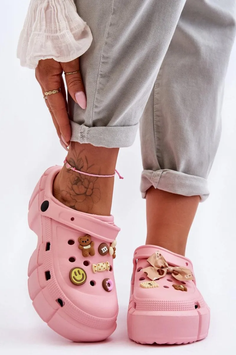 Outlet Damskie Piankowe Klapki Kroksy Z Ozdobami Różowe Marlett Damskie Klapki Basenowe|Klapki Na Platformie