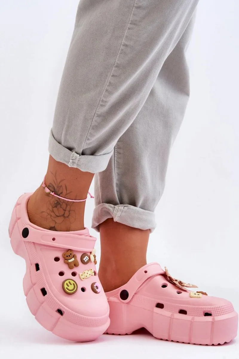 Outlet Damskie Piankowe Klapki Kroksy Z Ozdobami Różowe Marlett Damskie Klapki Basenowe|Klapki Na Platformie