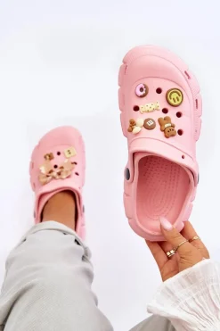 Outlet Damskie Piankowe Klapki Kroksy Z Ozdobami Różowe Marlett Damskie Klapki Basenowe|Klapki Na Platformie