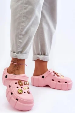 Outlet Damskie Piankowe Klapki Kroksy Z Ozdobami Różowe Marlett Damskie Klapki Basenowe|Klapki Na Platformie