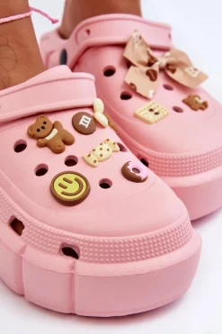 Outlet Damskie Piankowe Klapki Kroksy Z Ozdobami Różowe Marlett Damskie Klapki Basenowe|Klapki Na Platformie