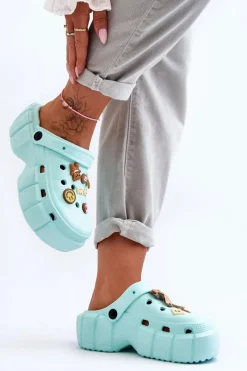 Outlet Boto Damskie Piankowe Klapki Kroksy Z Ozdobami Zielone Marlett