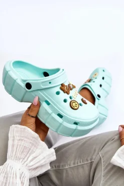 Outlet Boto Damskie Piankowe Klapki Kroksy Z Ozdobami Zielone Marlett