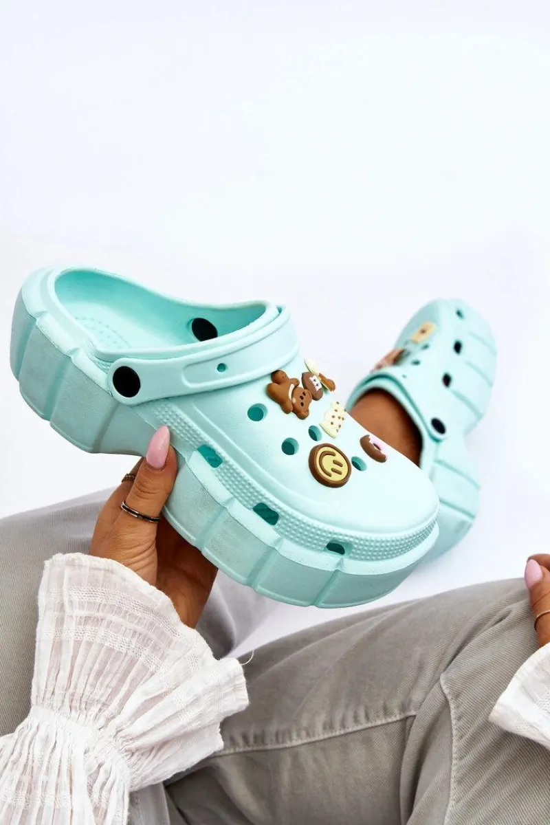 Outlet Boto Damskie Piankowe Klapki Kroksy Z Ozdobami Zielone Marlett