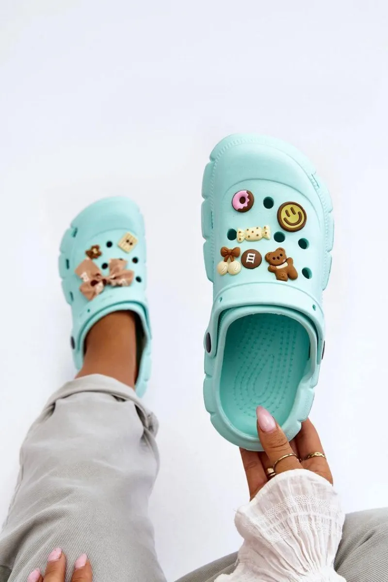 Outlet Boto Damskie Piankowe Klapki Kroksy Z Ozdobami Zielone Marlett