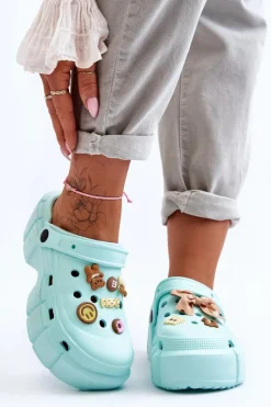 Outlet Boto Damskie Piankowe Klapki Kroksy Z Ozdobami Zielone Marlett