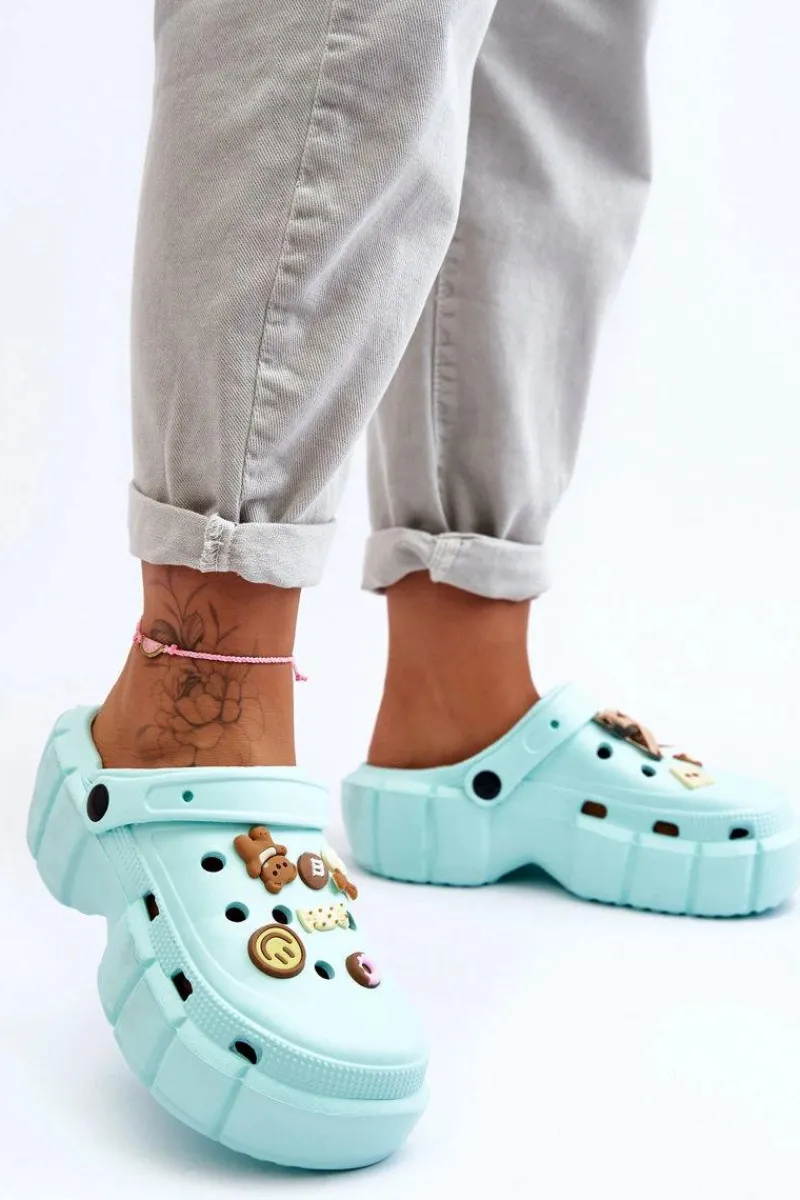 Outlet Boto Damskie Piankowe Klapki Kroksy Z Ozdobami Zielone Marlett