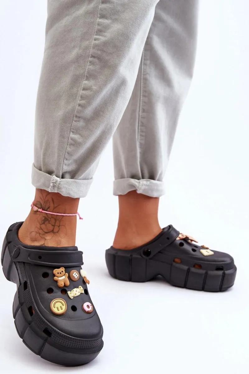 Klapki Basenowe|Klapki Na Platformie>Boto Damskie Piankowe Klapki Kroksy Z Ozdobami Czarne Marlett