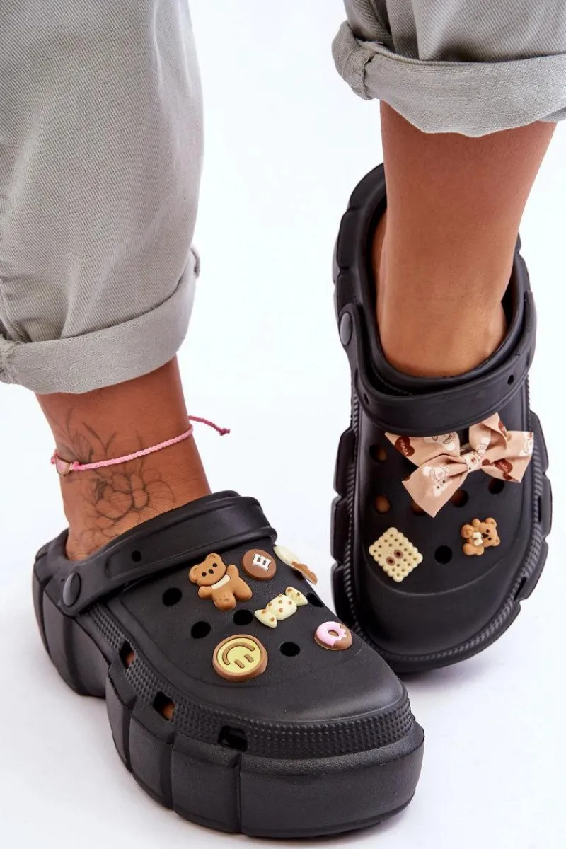 Klapki Basenowe|Klapki Na Platformie>Boto Damskie Piankowe Klapki Kroksy Z Ozdobami Czarne Marlett