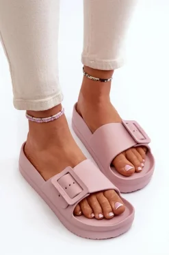 Klapki Damskie Big Star|Klapki Basenowe>Big Star Shoes Damskie Piankowe Klapki Na Platformie Z Klamrą Big Star NN274A663 Różowe Różowy