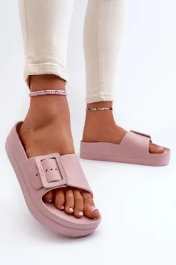 Klapki Damskie Big Star|Klapki Basenowe>Big Star Shoes Damskie Piankowe Klapki Na Platformie Z Klamrą Big Star NN274A663 Różowe Różowy