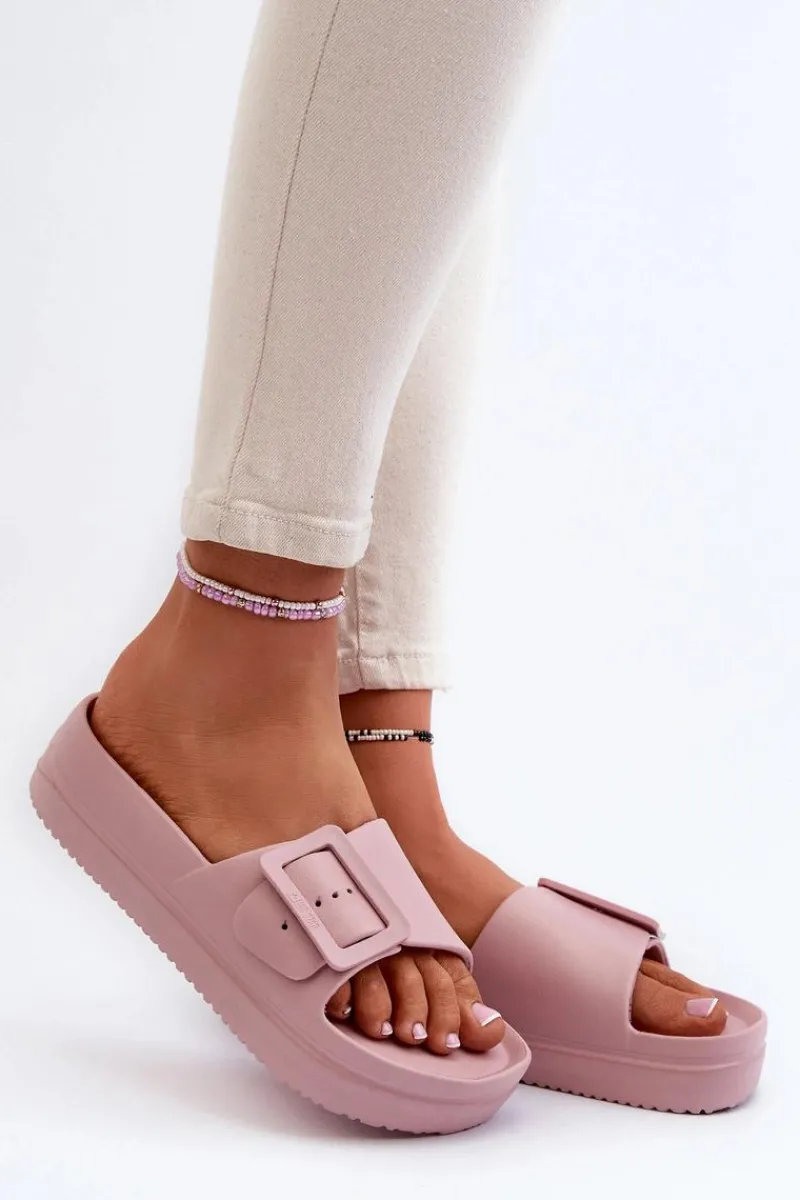 Klapki Damskie Big Star|Klapki Basenowe>Big Star Shoes Damskie Piankowe Klapki Na Platformie Z Klamrą Big Star NN274A663 Różowe Różowy