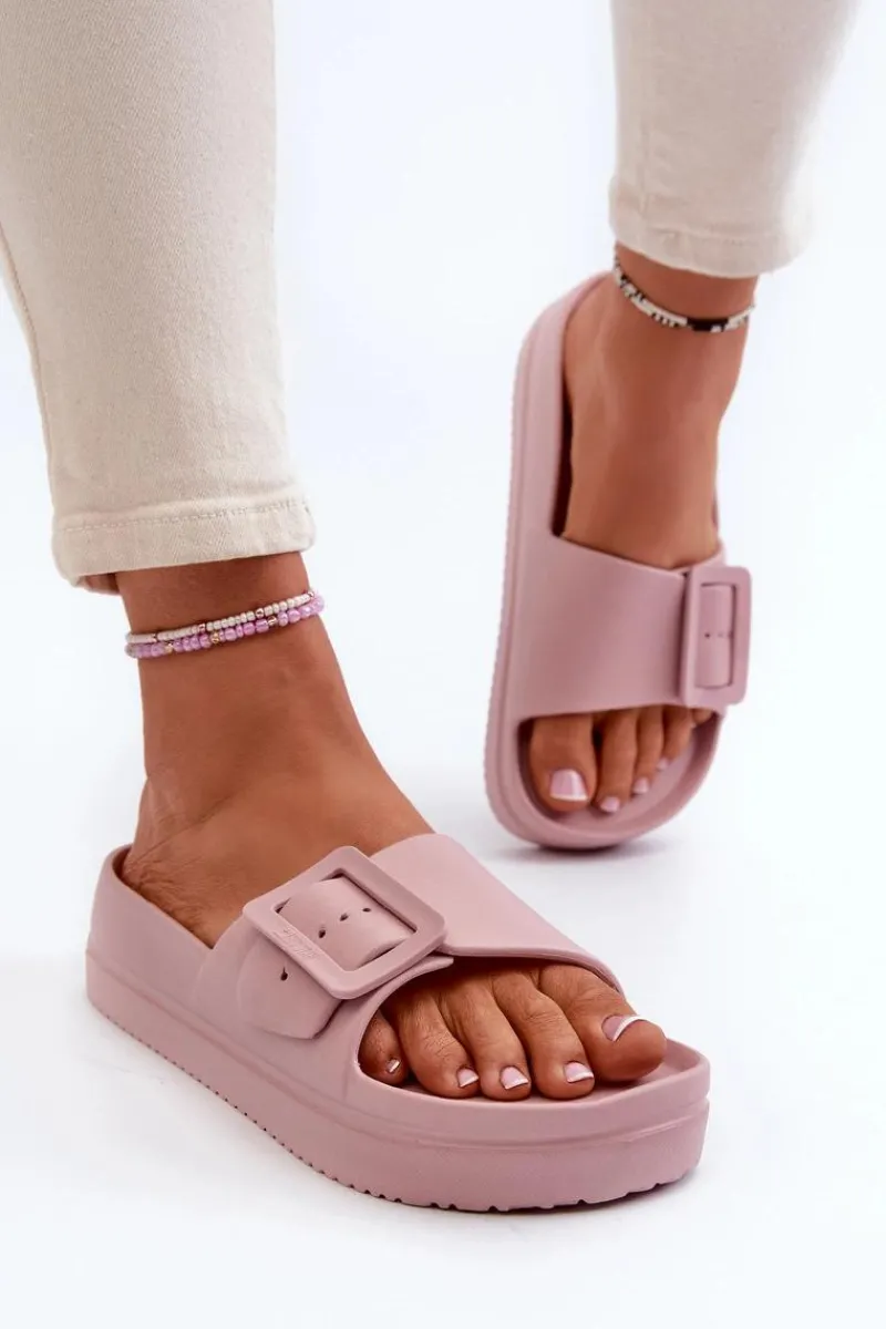 Klapki Damskie Big Star|Klapki Basenowe>Big Star Shoes Damskie Piankowe Klapki Na Platformie Z Klamrą Big Star NN274A663 Różowe Różowy