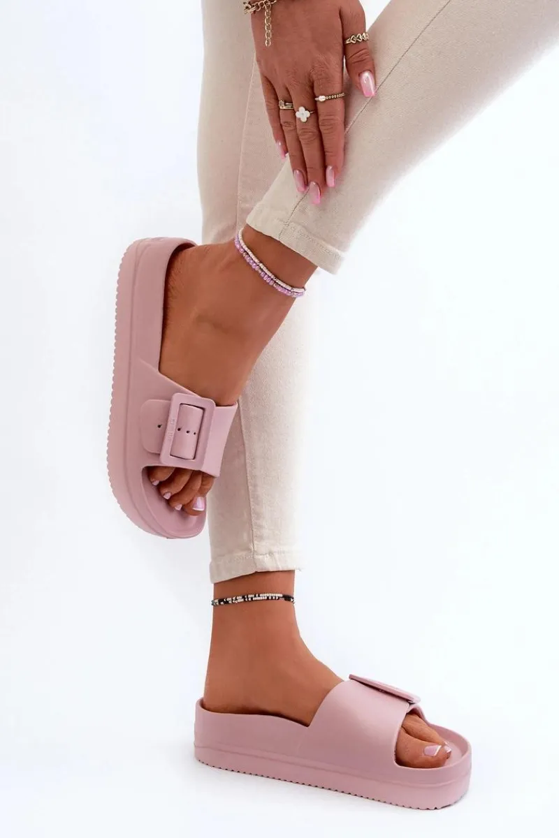 Klapki Damskie Big Star|Klapki Basenowe>Big Star Shoes Damskie Piankowe Klapki Na Platformie Z Klamrą Big Star NN274A663 Różowe Różowy