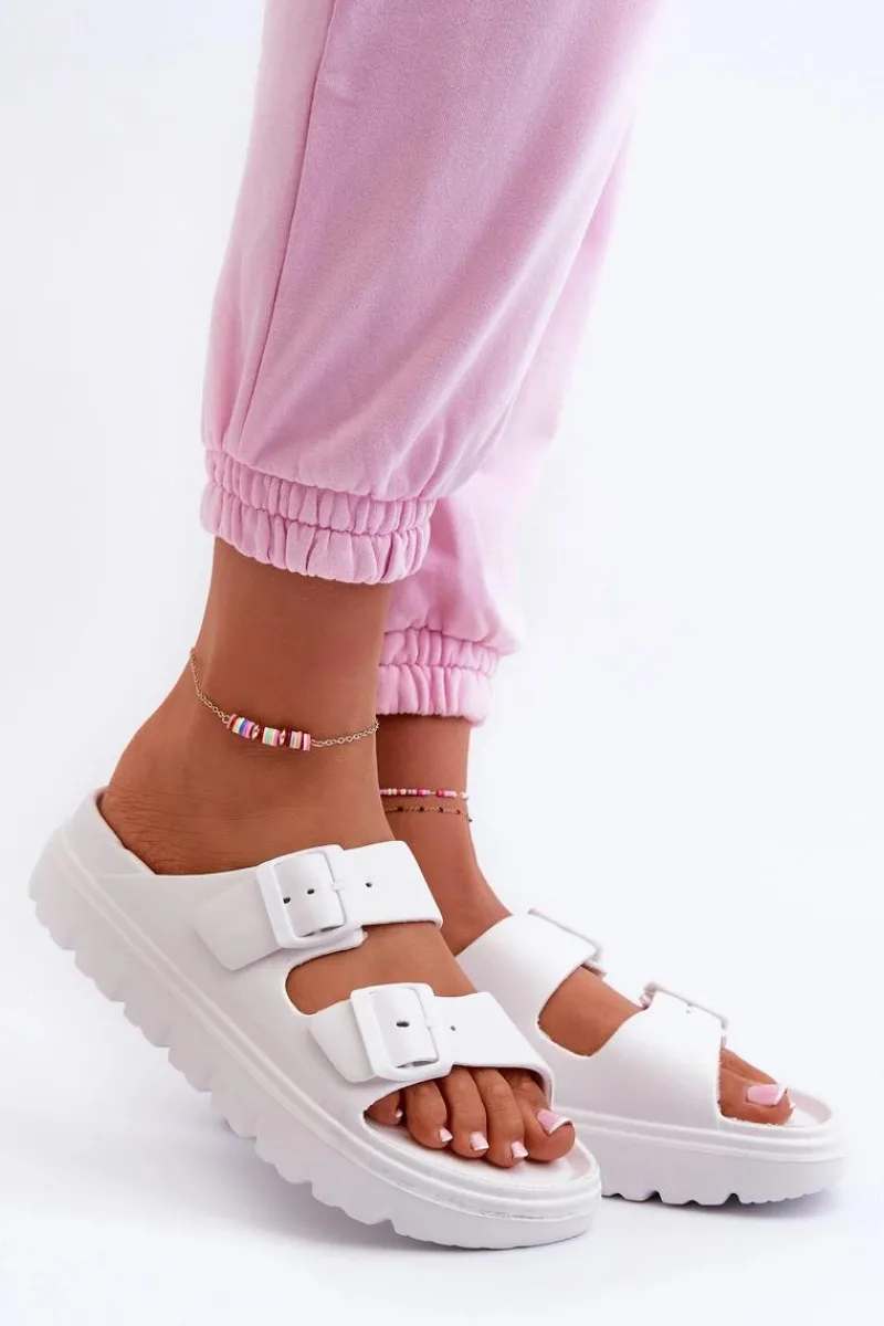 Damskie Piankowe Klapki Na Platformie Białe Melorea Damskie Klapki Basenowe|Klapki Na Platformie