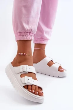 Damskie Piankowe Klapki Na Platformie Białe Melorea Damskie Klapki Basenowe|Klapki Na Platformie