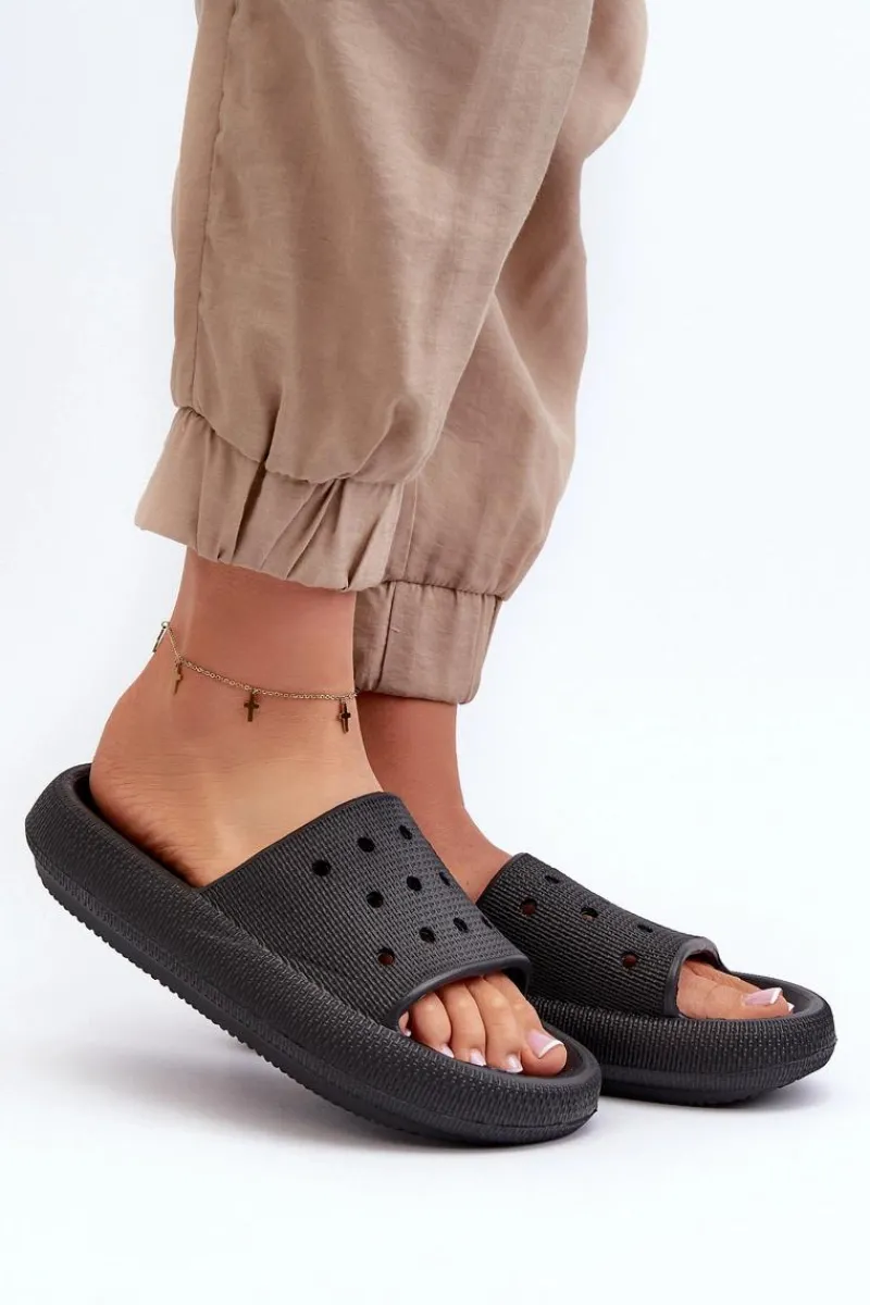 Outlet Evento Damskie Piankowe Klapki Na Grubej Podeszwie Czarne Beula