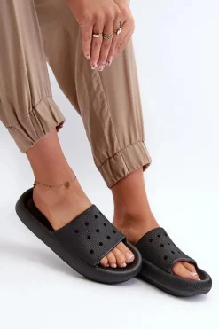 Outlet Evento Damskie Piankowe Klapki Na Grubej Podeszwie Czarne Beula