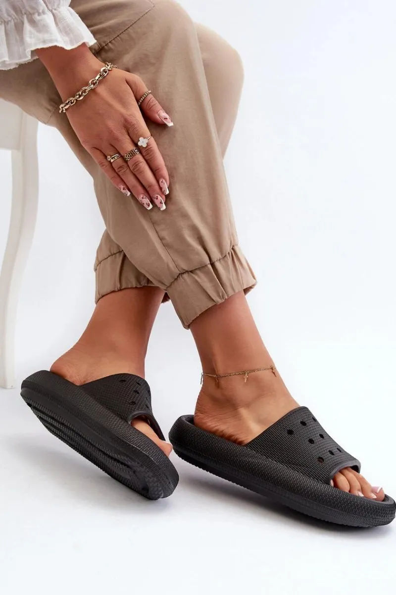 Outlet Evento Damskie Piankowe Klapki Na Grubej Podeszwie Czarne Beula