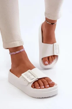 Online Big Star Shoes Damskie Piankowe Klapki Na Platformie Z Klamrą Big Star NN274A661 Białe Biały