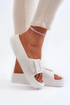 Online Big Star Shoes Damskie Piankowe Klapki Na Platformie Z Klamrą Big Star NN274A661 Białe Biały