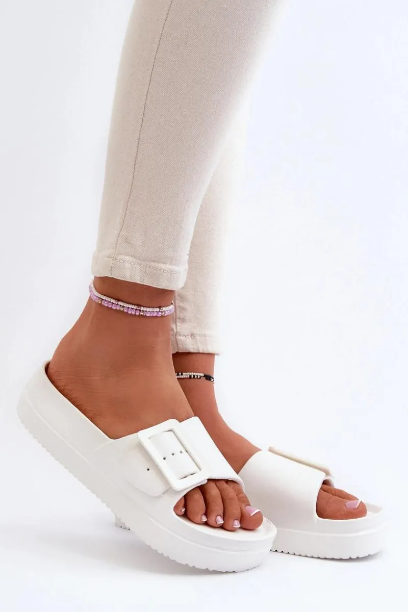 Online Big Star Shoes Damskie Piankowe Klapki Na Platformie Z Klamrą Big Star NN274A661 Białe Biały