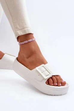 Online Big Star Shoes Damskie Piankowe Klapki Na Platformie Z Klamrą Big Star NN274A661 Białe Biały