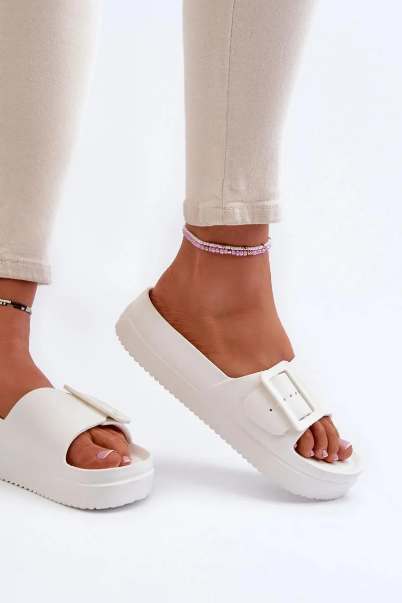 Online Big Star Shoes Damskie Piankowe Klapki Na Platformie Z Klamrą Big Star NN274A661 Białe Biały