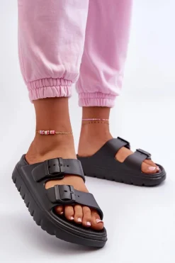 Best Evento Damskie Piankowe Klapki Na Platformie Czarne Melorea Czarny